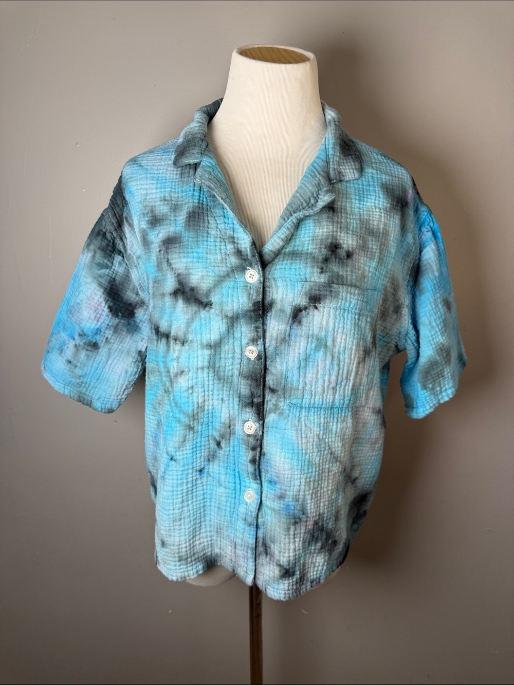 Blue Tie-Dye Button-Up Shirt